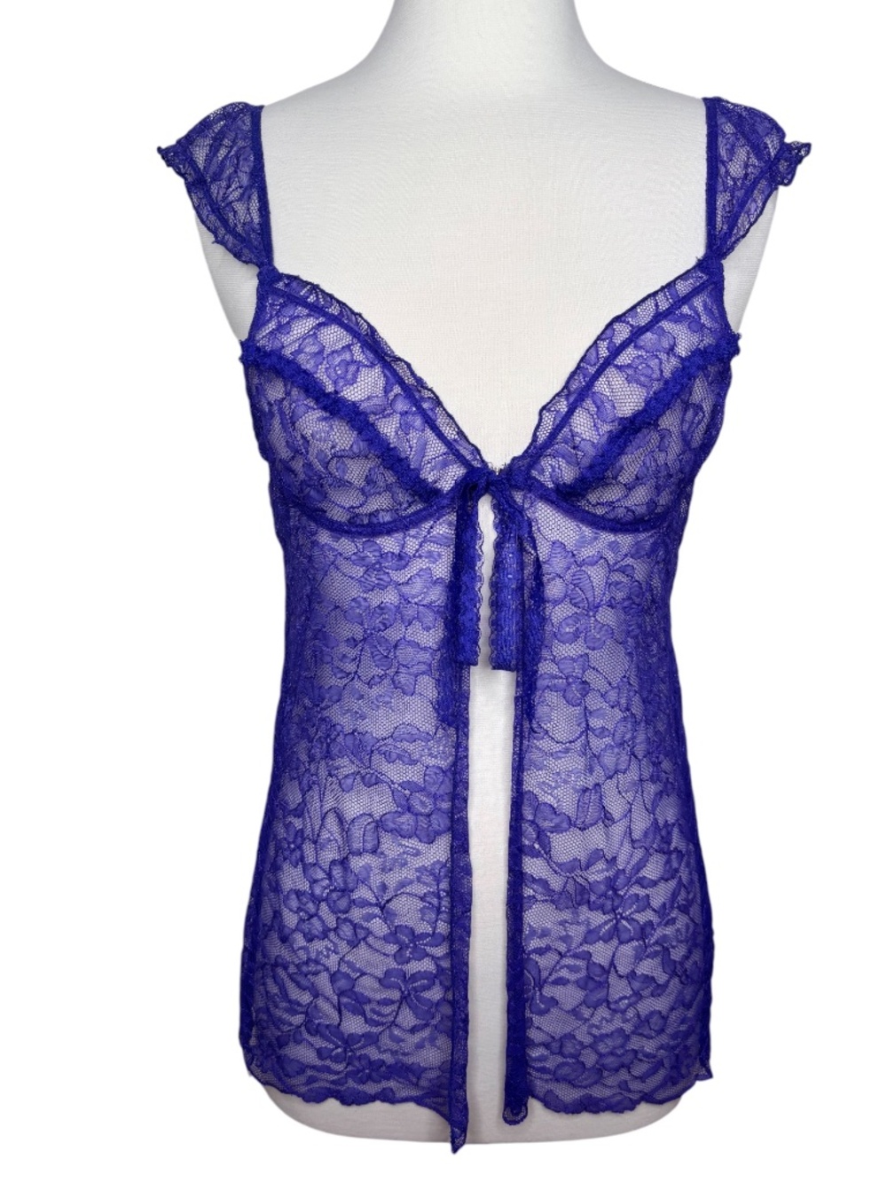 Victoria's Secret Vintage Purple Sheer Lace Open Lingerie Top Front Ties Size M